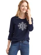 Gap Women Snowflake Intarsia Crewneck Sweater - Dark Night