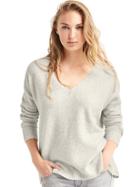 Gap Women Wide V Neck Pullover Sweater - Light Heather