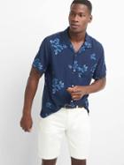 Gap Women Floral Print Short Sleeve Shirt - Hibiscus