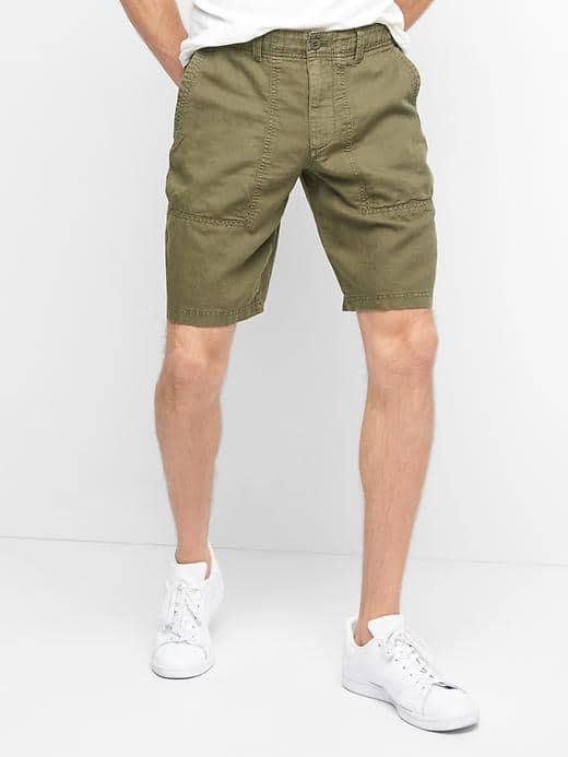 Gap Men Linen Cotton Utility Shorts - Army Jacket Green