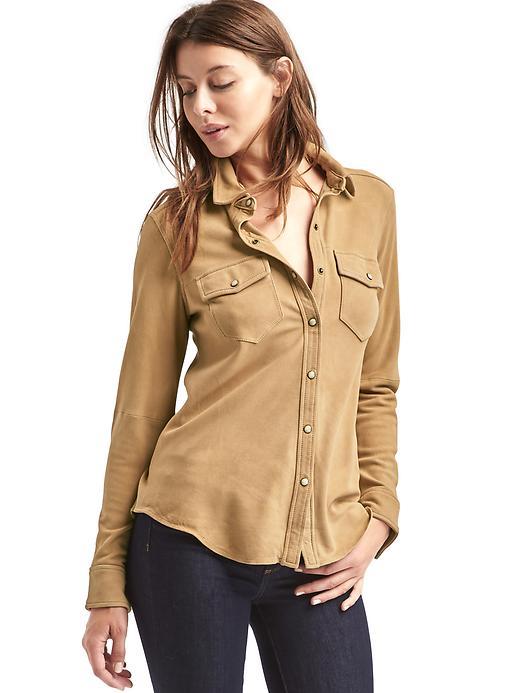 Gap Women Suede Snap Shirt - Camel Suede