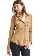 Gap Women Suede Snap Shirt - Camel Suede