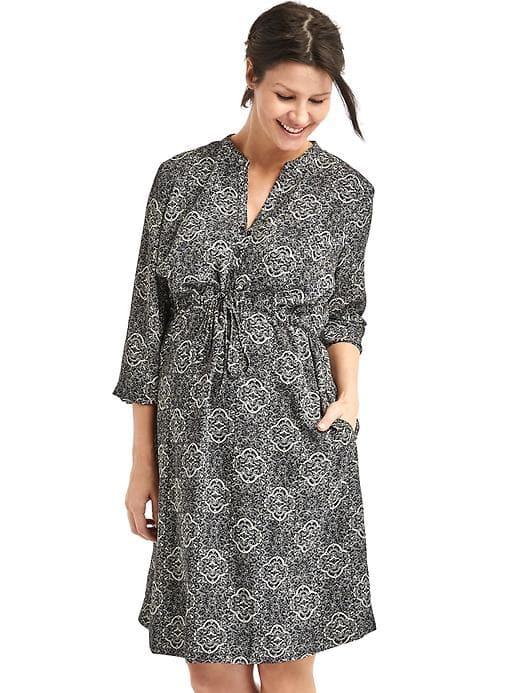 Gap Women Mosaic Long Sleeve Shirtdress - Black Print