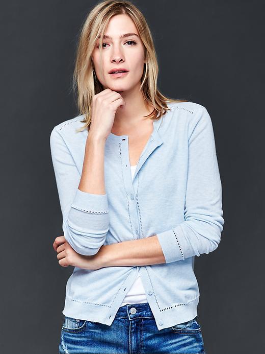 Gap Pointelle Cardigan Sweater - Blue Heather