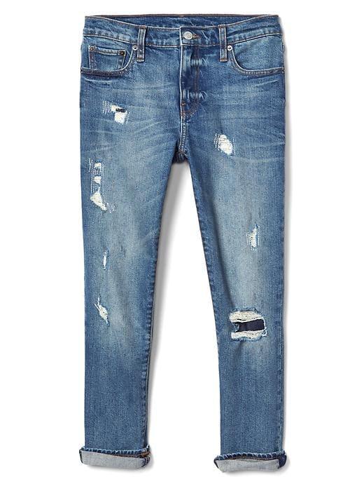Gap Women Mid Rise Destructed Best Girlfriend Jeans - Medium Indigo