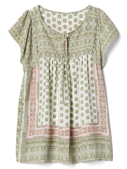 Gap Women Drapey Mix Print Tie Top - Green Print