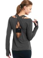 Gap Women Gapfit Breathe Keyhole Back Long Sleeve Tee - Charcoal Gray