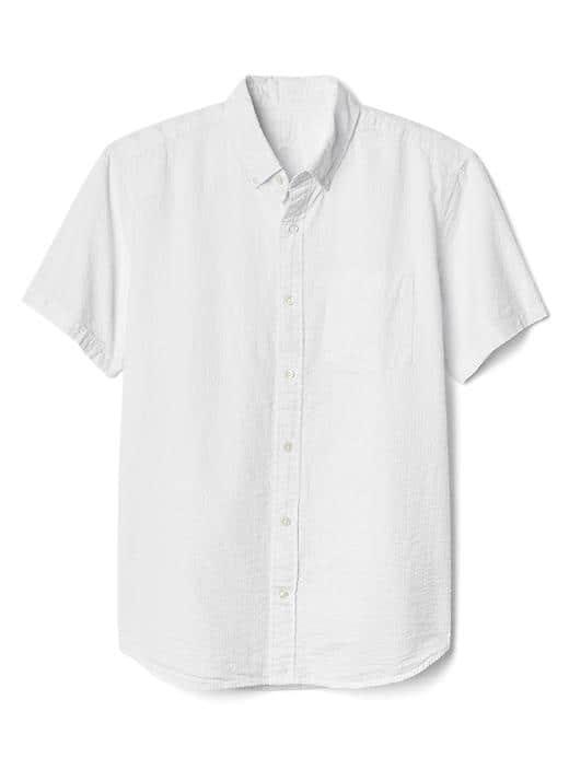 Gap Women Seersucker Short Sleeve Shirt - White