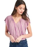 Gap Women Drapey Flutter Sleeve Top - Pink Heather