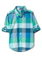 Gap Check Madras Convertible Shirt - Aqua Glaze