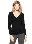 Gap Womens Pure Body Long-sleeved V-neck Shirt - True Black Knit