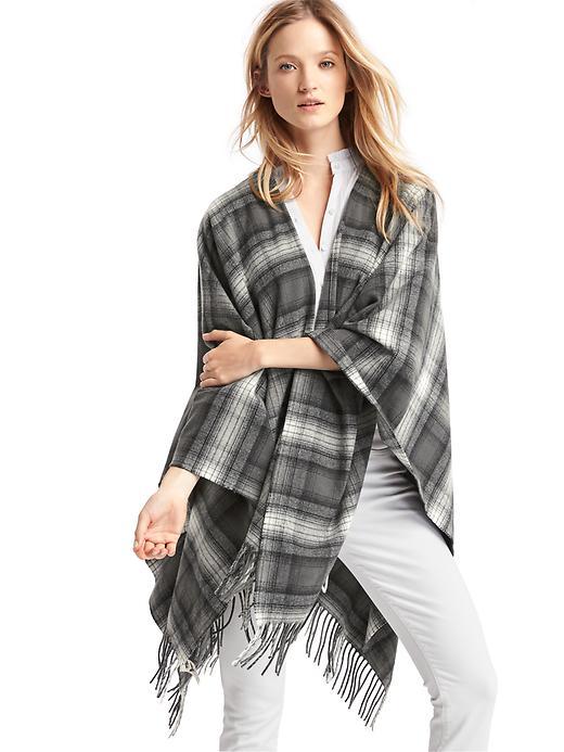 Gap Women + Pendleton Fringe Poncho - Steel Grey Plaid