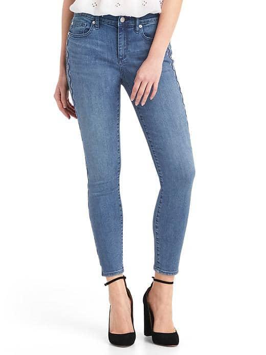 Gap Women Stretch Embroidered True Skinny Ankle Jeans - Medium Indigo