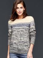 Gap Women Marled Mixed Pattern Pullover Sweater - Midnight Blue