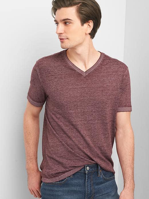 Gap Men Burnout V Neck Tee - Pinot Noir