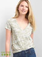 Gap Women Short Sleeve Camo V Neck - Grey Camo