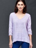 Gap Women Marled V Neck Sweater - Lilac Heather
