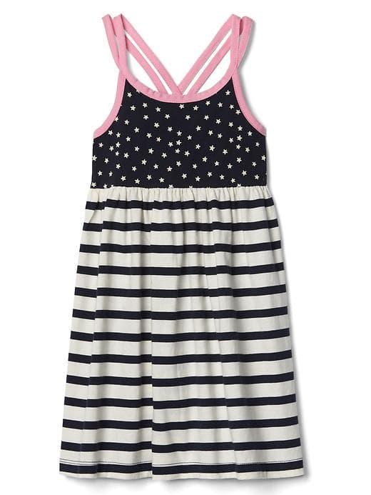 Gap Print Double Spaghetti Dress - Navy Stripe