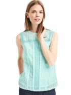 Gap Women Eyelet Lace Tank - Blue Tint