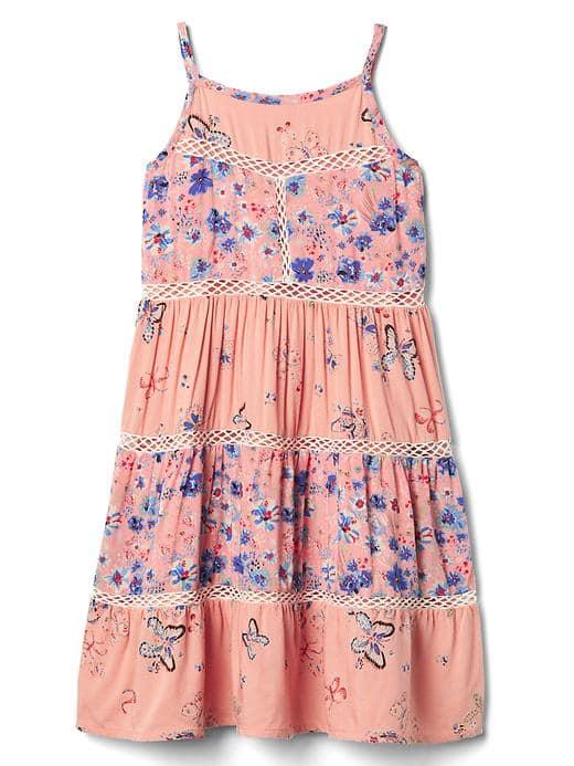 Gap Women Floral Ladder Lace Tier Dress - Vibrant Orange