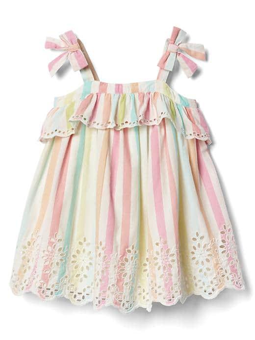 Gap Pastel Stripe Eyelet Bow Dress - Multi Stripe