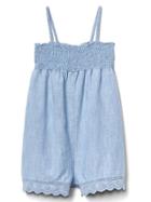 Gap Embroidery Chambray Smock Romper - Light Wash
