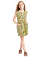 Gap Women Print Split Neck Dress - Yellow Floral