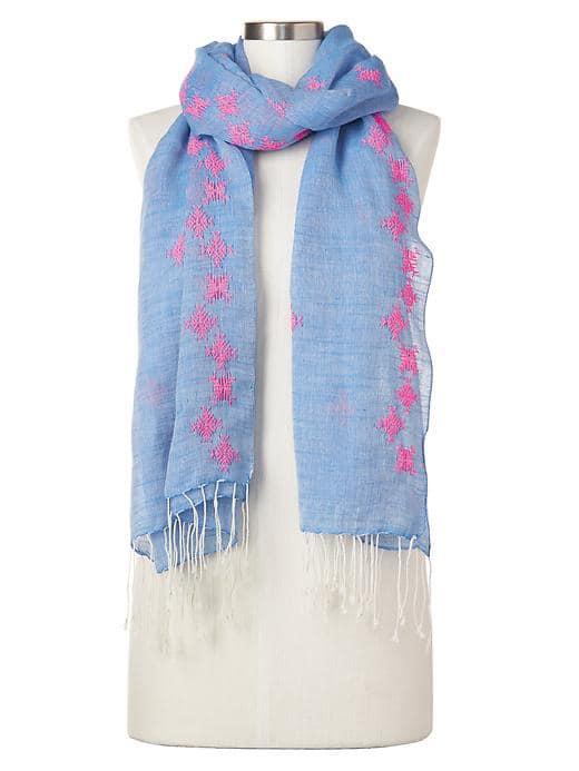 Gap Women Linen Cotton Embroidered Scarf - Cerulean Blue