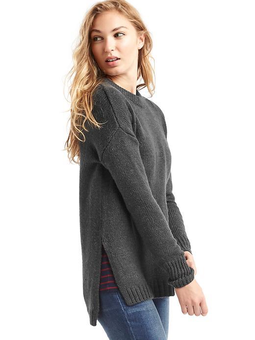 Gap Women Side Slit Crewneck Sweater - Charcoal Heather