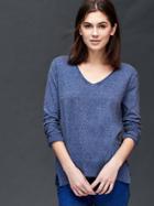 Gap Women Marled V Neck Sweater - Blue Heather