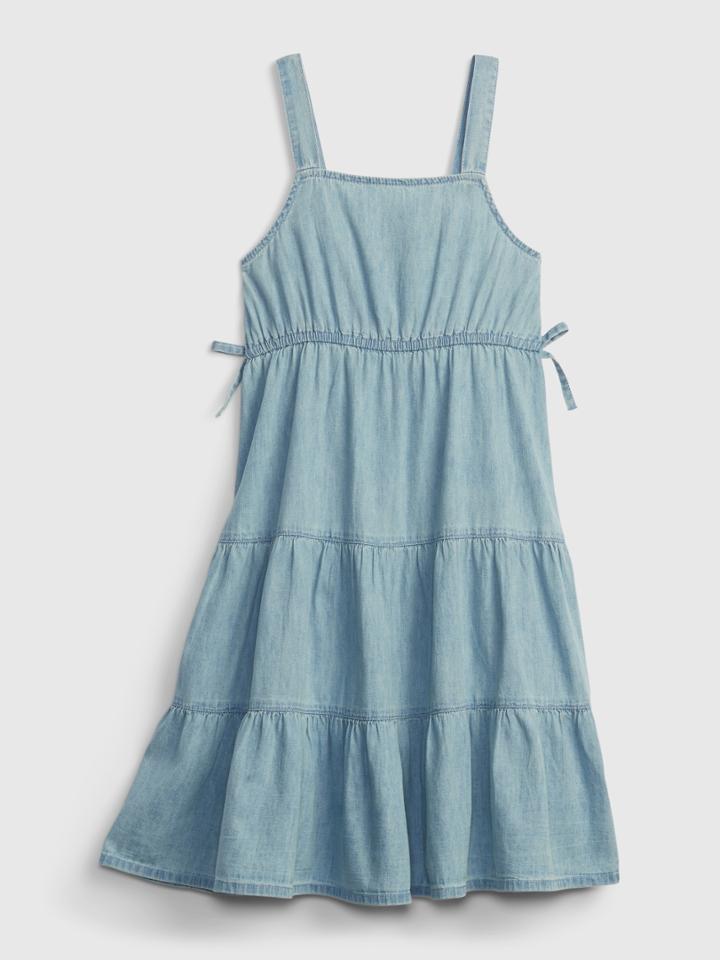 Kids Denim Tiered Tank Dress With Washwell