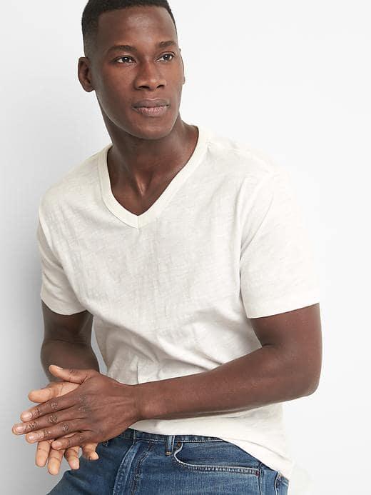 Gap Men V Neck Short Sleeve Tee - New Off White