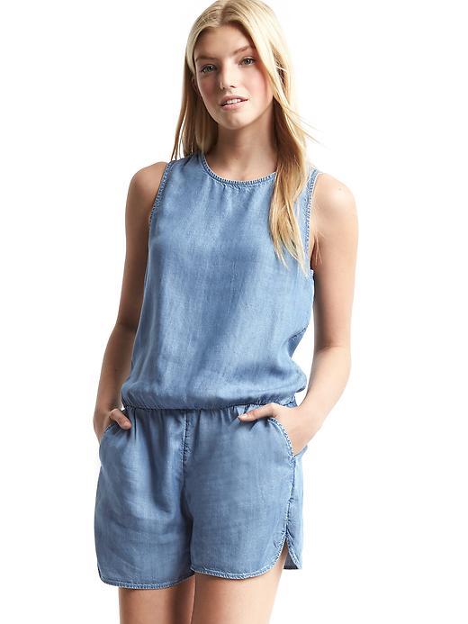 Gap Women Tencel Tank Romper - Medium Indigo