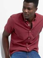 Gap Men Oxford Micro Gingham Slim Fit Short Sleeve Shirt - Lasalle Red