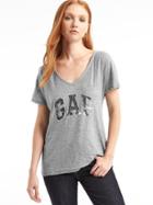 Gap Women Foil Logo Pocket Tee - Heather Grey