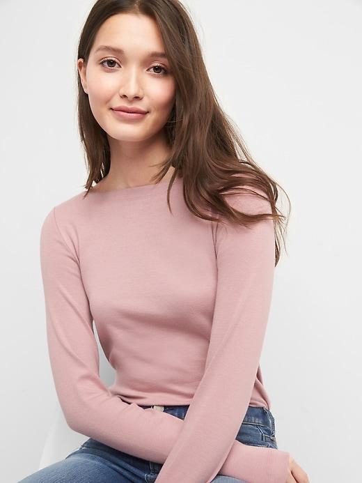 Gap Modern Long Sleeve Boatneck Tee - Pink Princess