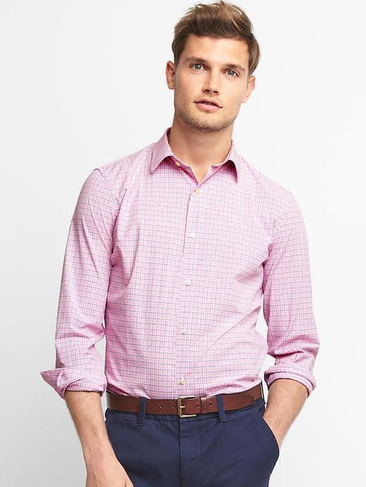 Gap Men Poplin Shadow Plaid Slim Fit Shirt - Beach Pink