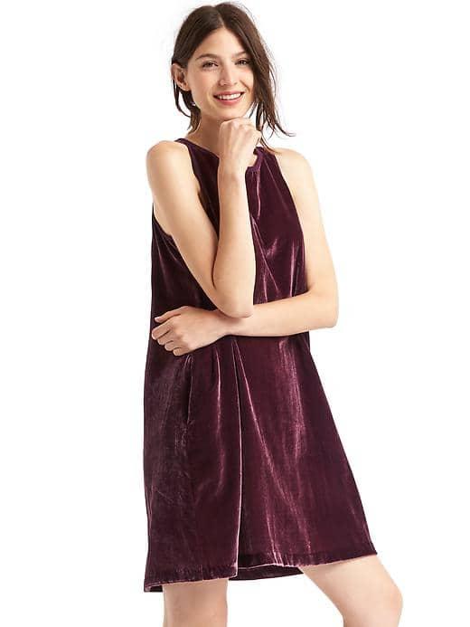Gap Women Velvet Swing Dress - Rich Wine