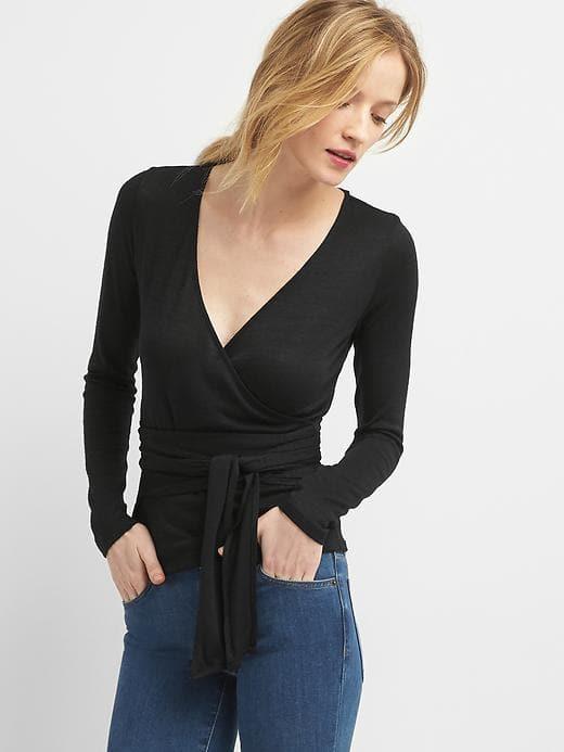 Gap Women Softspun Knit Tie Wrap Top - True Black