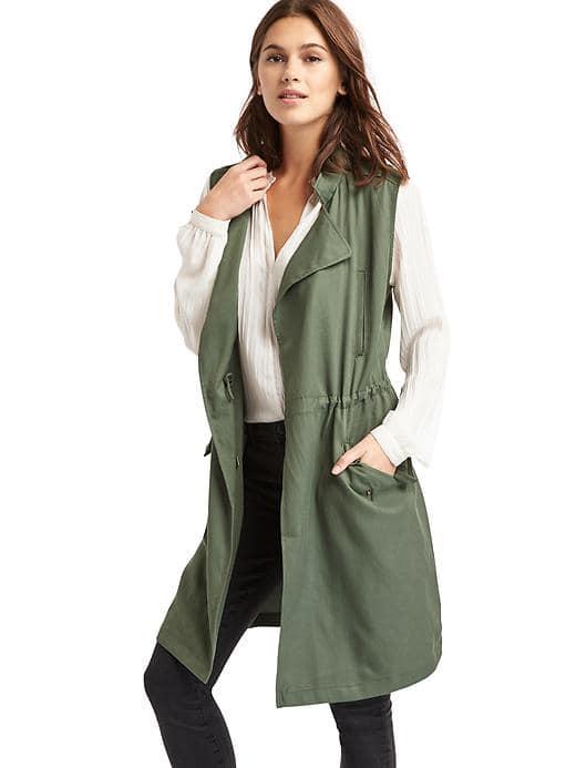 Gap Long Tencel Trench Vest - Cool Olive