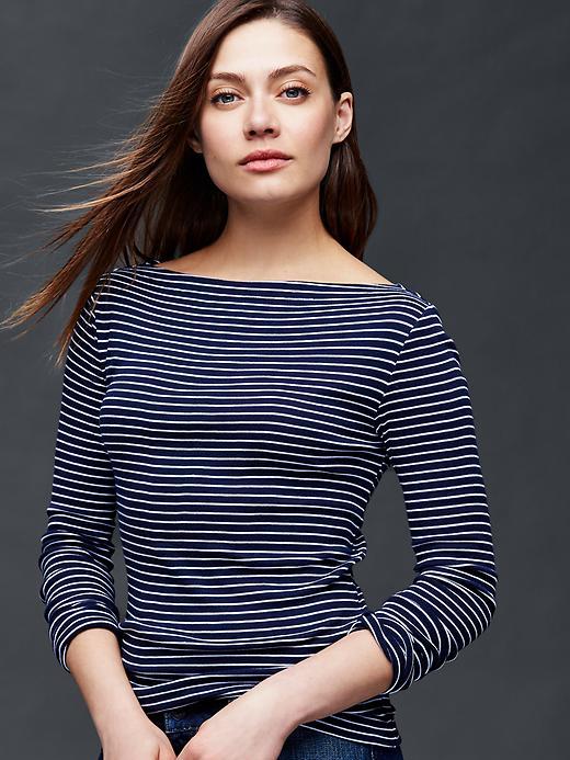Gap Modern Boatneck Mini Stripe Tee - Dark Night