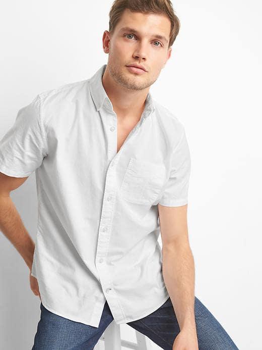 Gap Men Oxford Short Sleeve Standard Fit Shirt - White