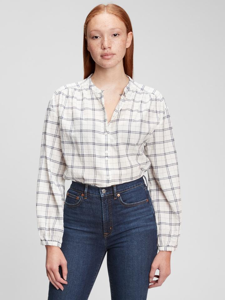 Double-button Plaid Top