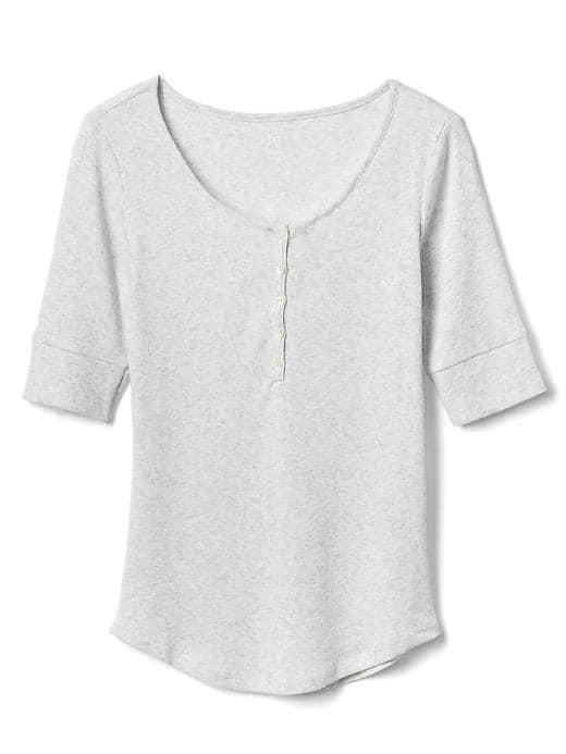 Gap Women Ribbed Scoop Neck Henley - Taupe Heather
