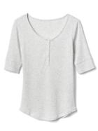 Gap Women Ribbed Scoop Neck Henley - Taupe Heather