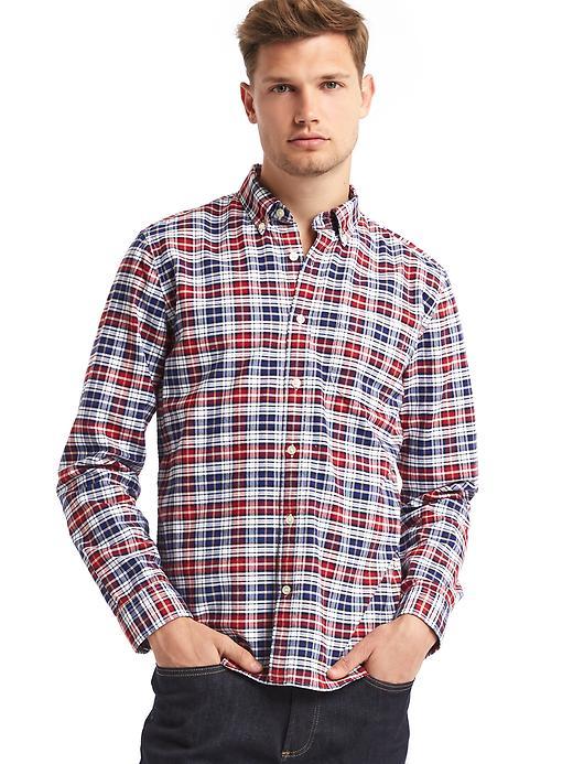 Gap Men Oxford Plaid Long Sleeve Shirt - Lasalle Red