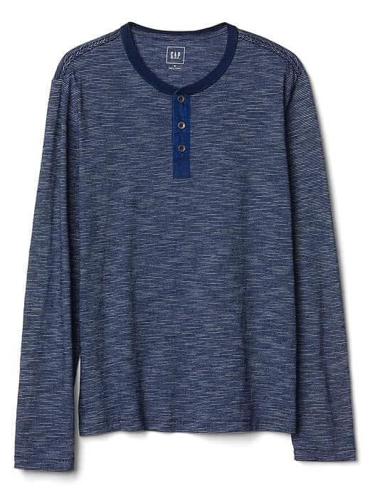 Gap Men Indigo Mini Stripe Henley - Dark Indigo