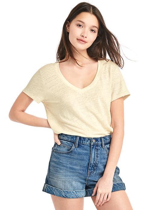Gap Women Linen V Neck Tee - Stone