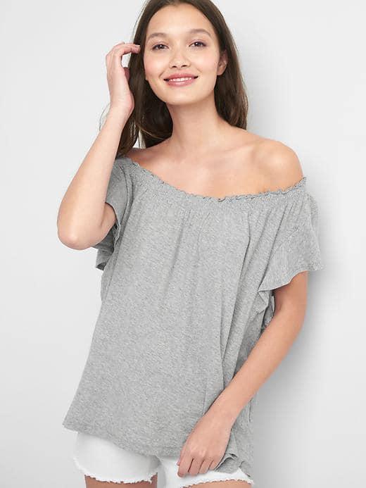 Gap Women Smocked Off Shoulder Top - Heather Grey