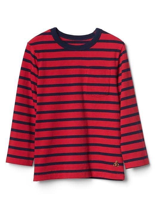 Gap Stripe Long Sleeve Pocket Tee - Modern Red